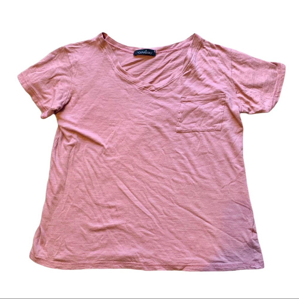 Caralase Rose Pink Scoop Neck Pocketed Tee